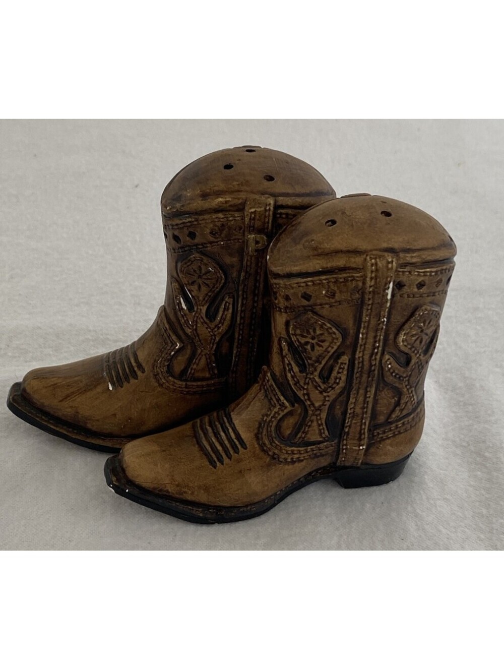 Vintage Western Cowboy Boot Salt Pepper Shakers Ceramic Figural Set Leather Look